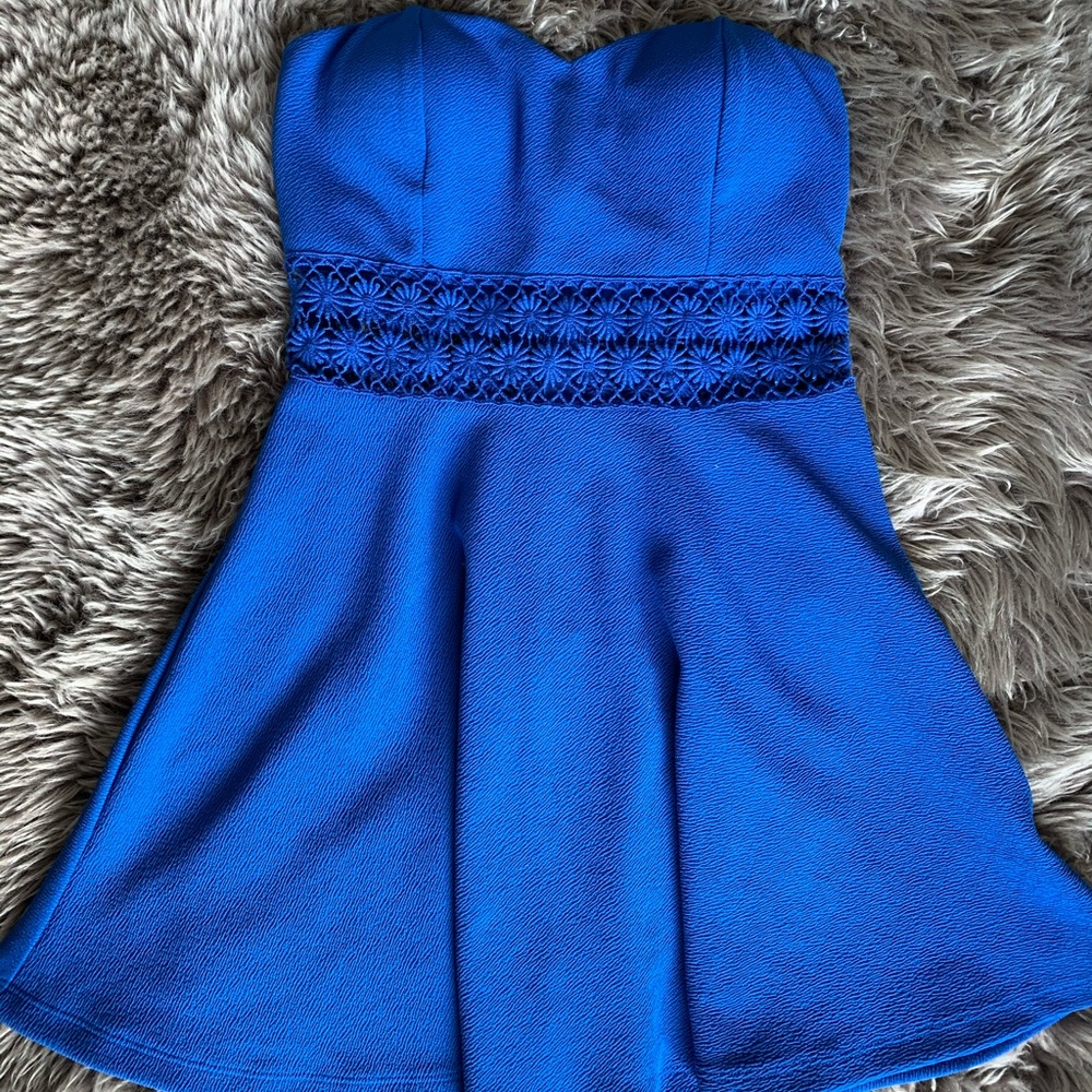 Blue Strapless Sweetheart Fit & Flare Dress